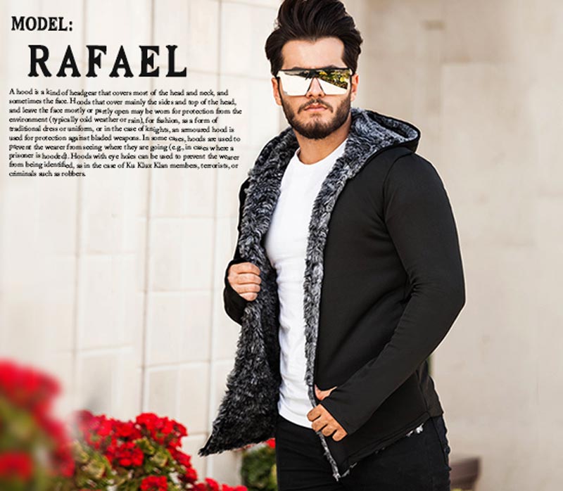 هودی خزدار مردانه  مدل  Rafael (مشکی)