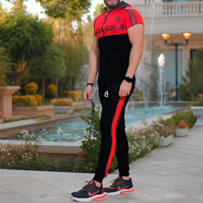 ست تیشرت و شلوار زیپ دار Adidas مدل Kaliz (قرمز)