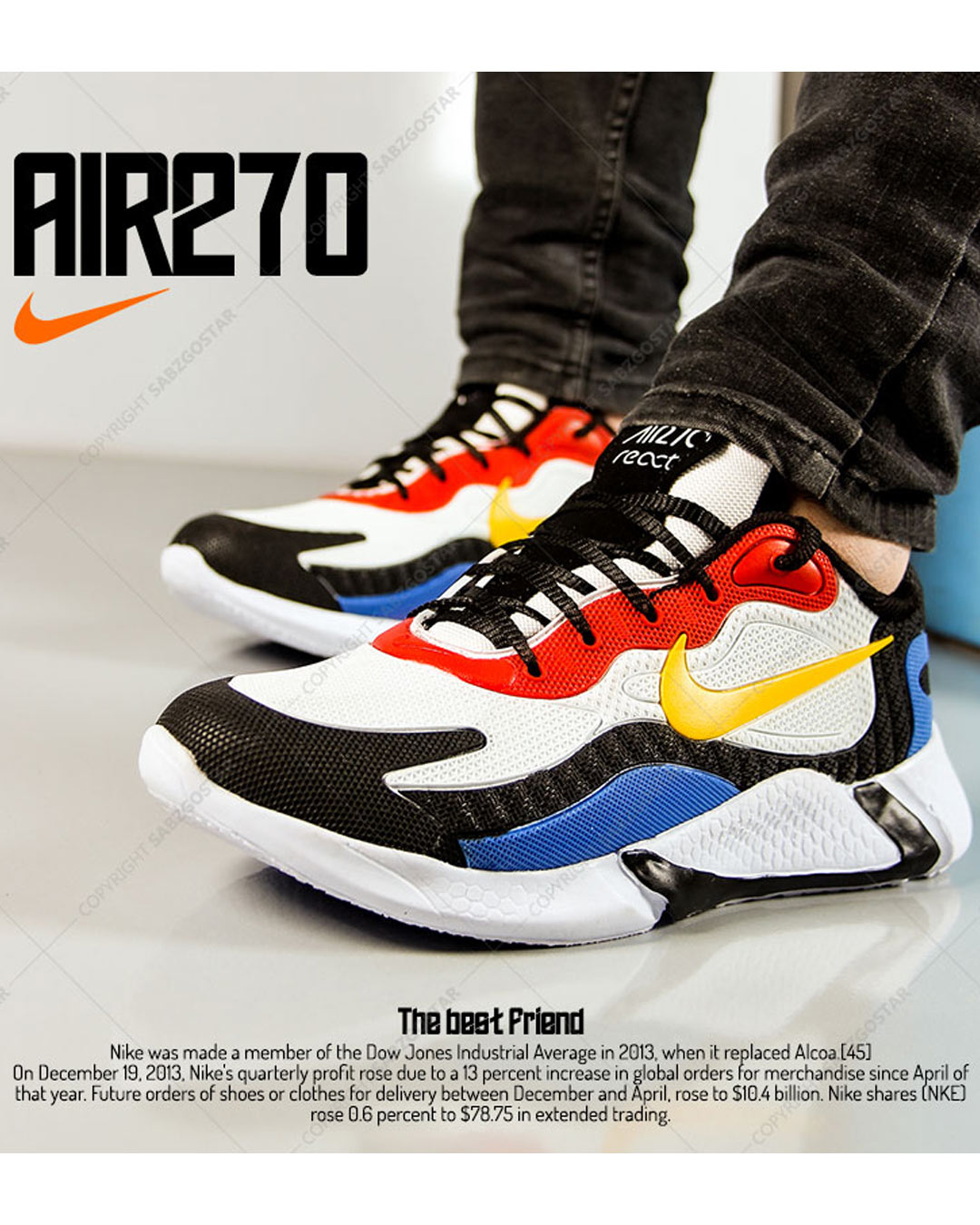 کفش مردانه Nike مدل Air270 (زرد قرمز)