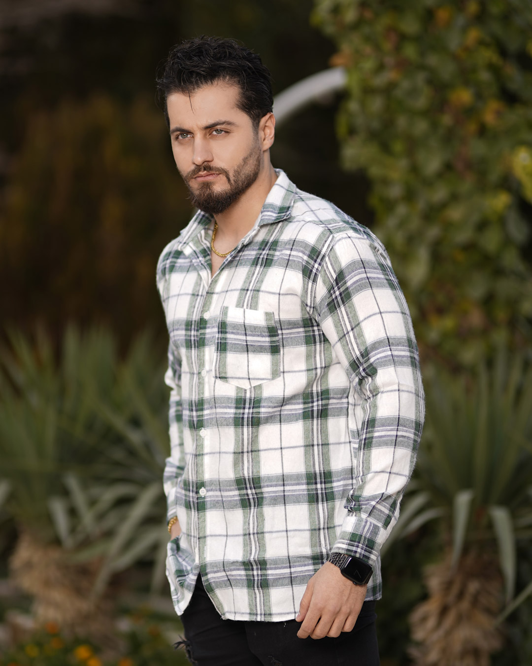 پیراهن پاییزه مردانه مدل Sitro (سفید سبز)