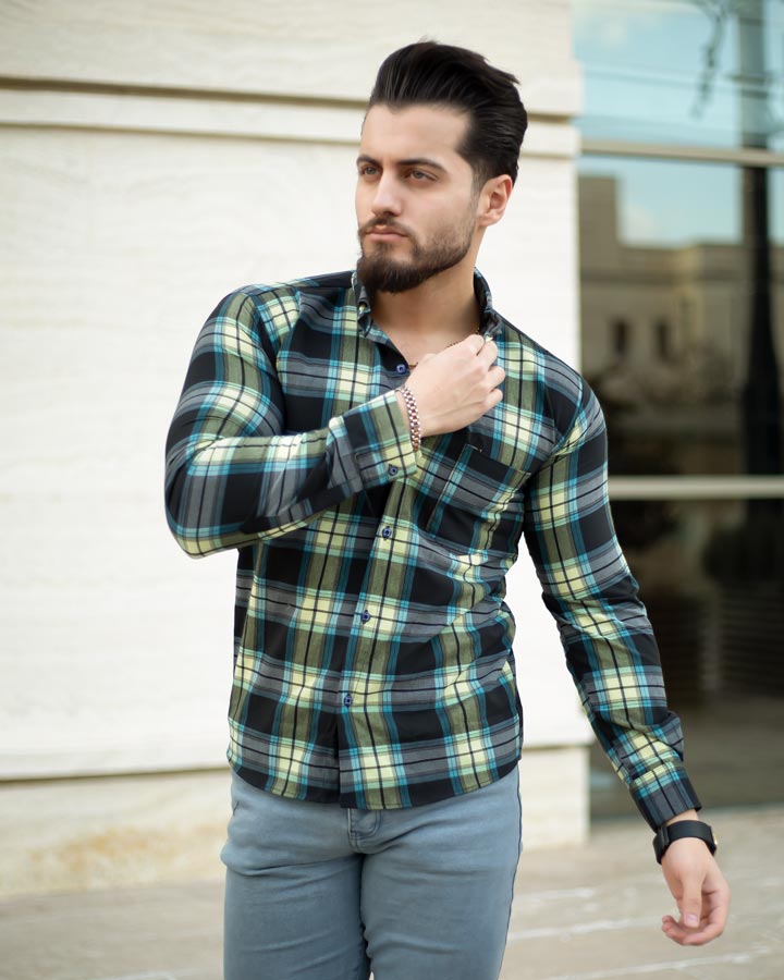 پیراهن مردانه مدل Sakata (مشکی سبز)